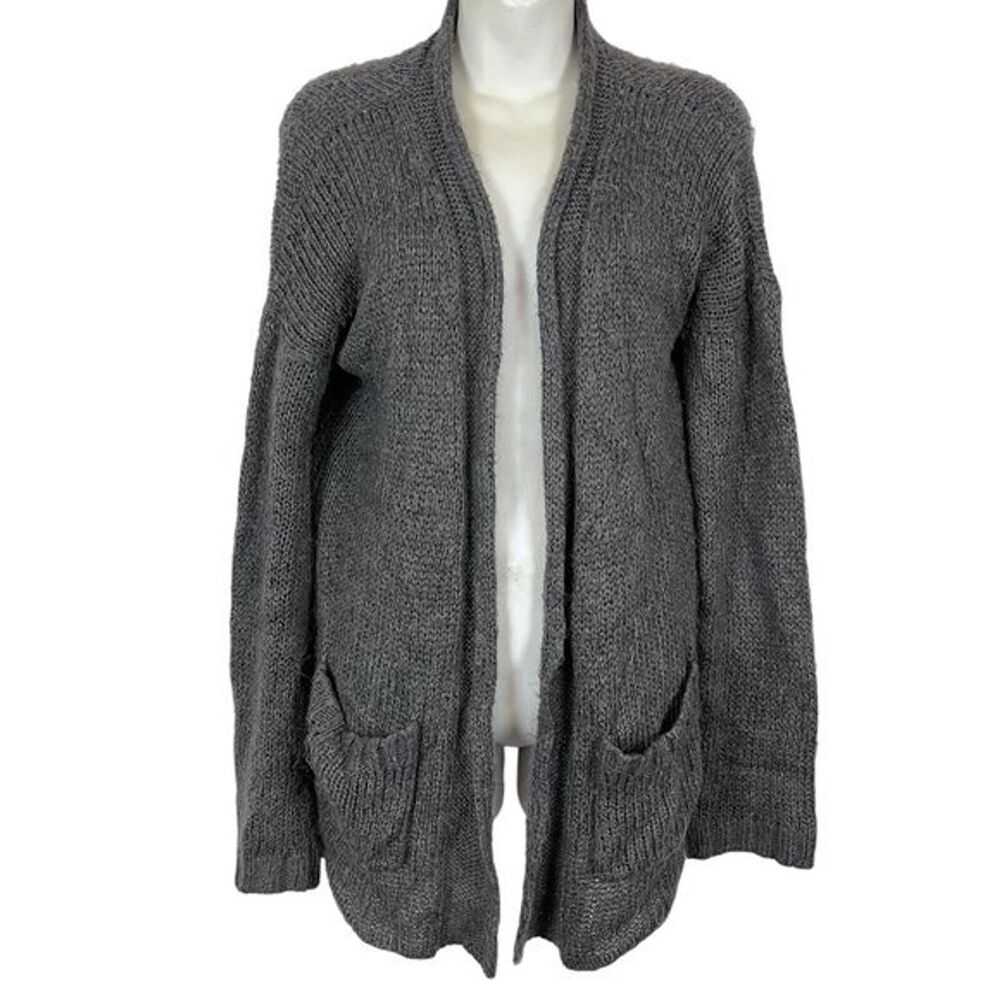 Wooden Ships Mohair Wool Womens Gray Open Cardigan Style Sweater Knit Cozy S / M